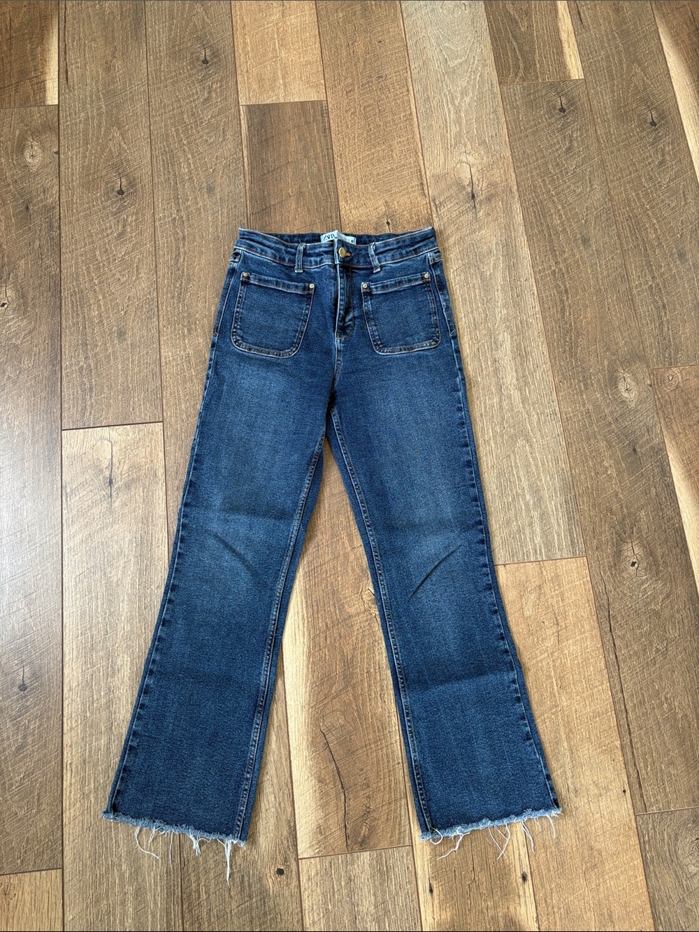 Zara Dark Blue Cropped Wide-Leg Jeans